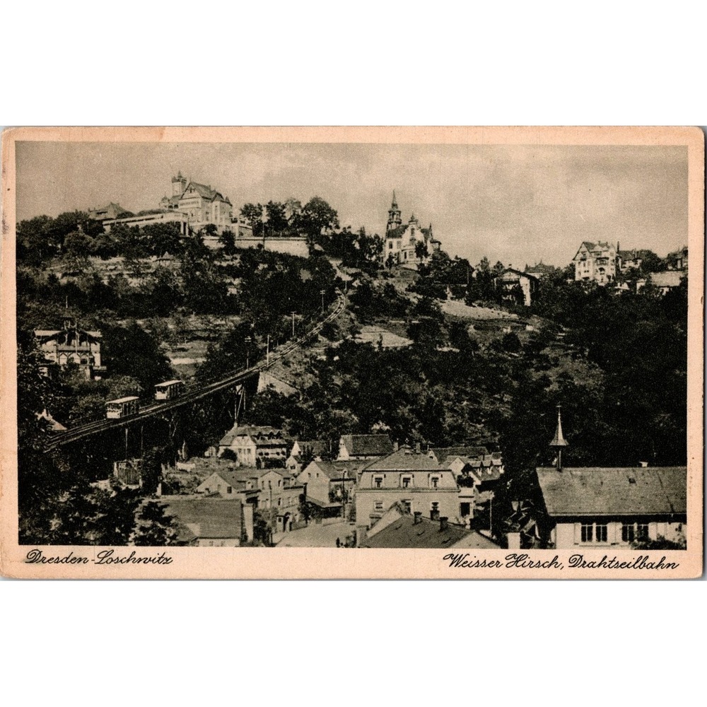 Vintage Dresden-Loschwitz Weisser Hirsch Drahtseilbahn Postcard‎